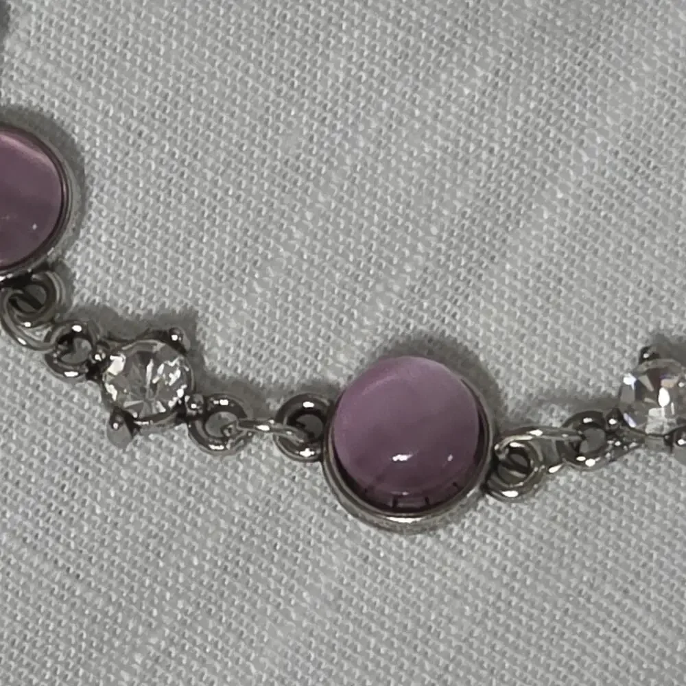 Paparazzi Pink Cat Eye Bracelet Silver Tone Clear Rhinestone Adjustable Jewelry
